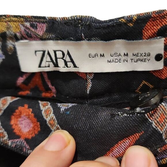 Zara Slim Printed Pants Women's Size Medium Straight Leg Side Hem Slits Multicol - Picture 3 of 15